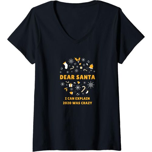 Ershi-Femme Cher Père Noël 2020, Le Cadeau De Noël Drôle Était Fou Pour T-Shirt Avec Col En V[6151]