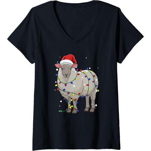 Ershi-Femme Drôle De Mouton Cadeau De Noël Pour Le Père Noël T-Shirt Avec Col En V[8486]