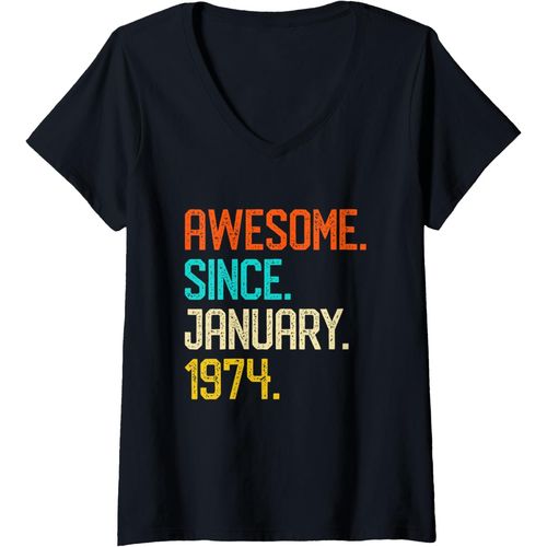 Ershi-Femme Janvier 1974 Cadeau 47ème Anniversaire Naissance 47 Ans T-Shirt Avec Col En V[8316]