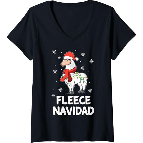 Ershi-Femme Cadeau De Noël De Fleece Navidad Drôle De Noël Llama Alpaca T-Shirt Avec Col En V[8311]