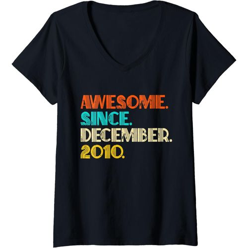 Ershi-Femme Décembre 2010 Cadeau 10ème Anniversaire Naissance 10 Ans T-Shirt Avec Col En V[8315]
