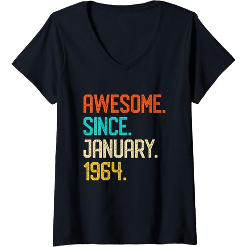 Ershi-Femme Janvier 1964 Cadeau 57ème Anniversaire Naissance 57 Ans T-Shirt Avec Col En V[8320]