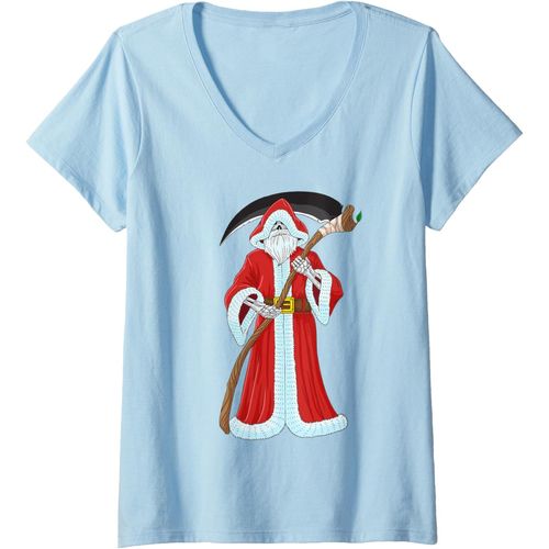 Ershi-Femme Cadeau De Noël Du Père Noël : Squelette De Crâne T-Shirt Avec Col En V[8313]