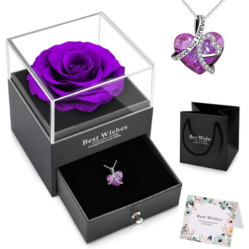 Ershi-Cadeau Femme Rose Éternelle Avec Collier Cadeaux De Rose Éternelle Anniversaire Femme Cadeau Saint Valentin, Fête Des Mères [1558]