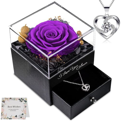 Ershi-Rose Réelle Éternelle Avec Collier, Cadeau Pour Les Femmes, Anniversaire, Boîte De Roses Infinity En Fleurs, Boîte Cadeau De[1628]