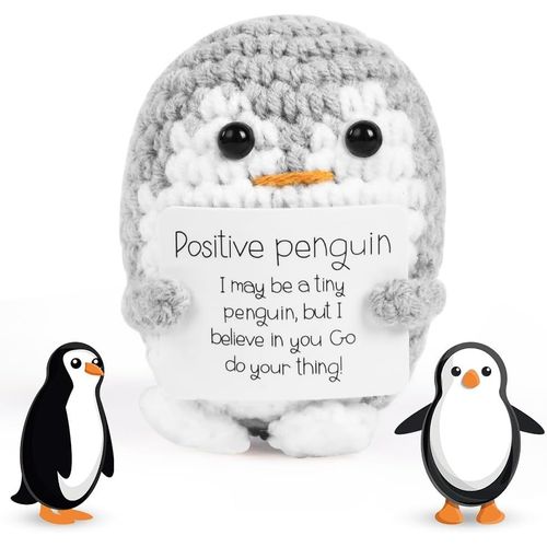 ERSHI-Pingouin Positif, Peluche Poupées avec Carte Positive, Mini Motivantes Tricotée Pingouin, Cadeau Original & Amusant pour Fam[153]