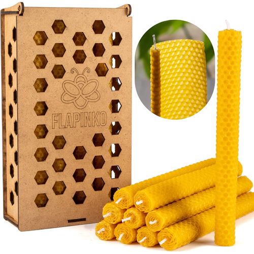Ershi-Bougies En Cire D'abeille Coniques Flapinko Fait Main, 10 Pcs | 100% Bio, Naturel, Pur, Mèche En Coton|Texture Nid D'abeille[4577]