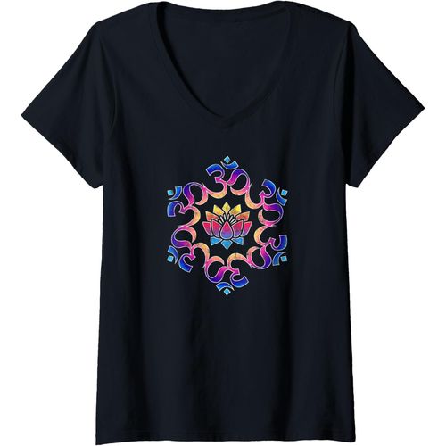 Ershi-Femme Om, Mantra, Symbole, Mandala, Fleur De Lotus, Bouddhisme T-Shirt Avec Col En V[4812]