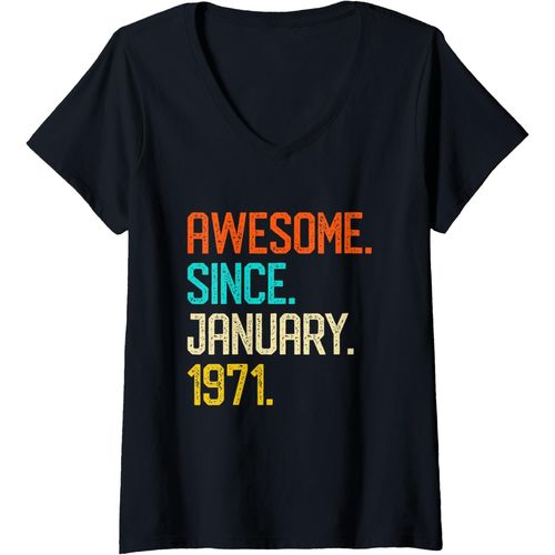Ershi-Femme Janvier 1971 Cadeau 50ème Anniversaire Naissance 50 Ans T-Shirt Avec Col En V[4885]