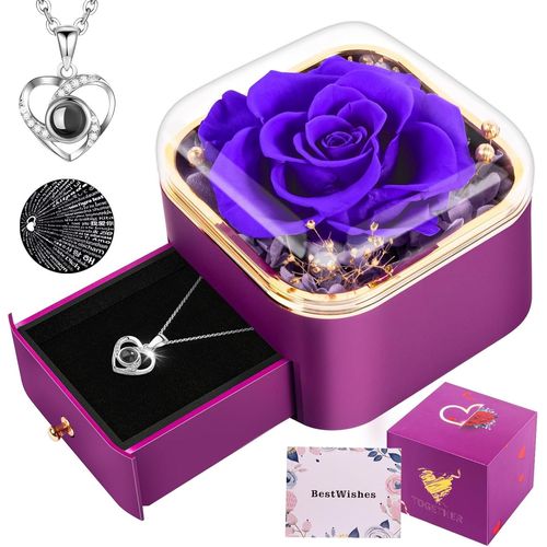 Ershi-Rose Eternelle Avec Collier Femme, Idee Coffret Cadeau Femme Noel Anniversaire, Fleur Eternelle Avec Bijoux, Cadeaux Pour Fe[2488]