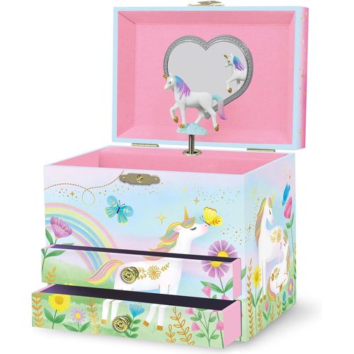 Ershi-Boîte À Bijoux Musicale Licorne Pour Filles - Boîte À Musique Licorne Pour Enfants Avec Miroir, Boîte À Bijoux, 17,1 X 13,3 [2650]