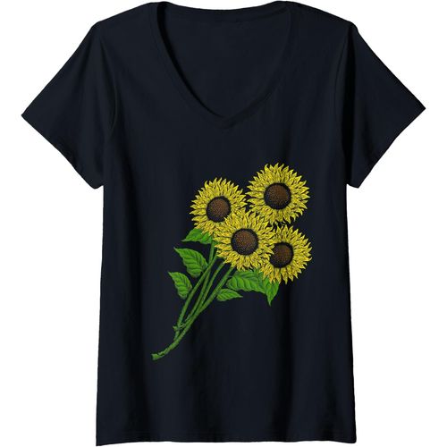 Kalanka-Femme Bouquet De Tournesols Jardin Floral De Printemps Fleurs Jaun T-Shirt Avec Col En V