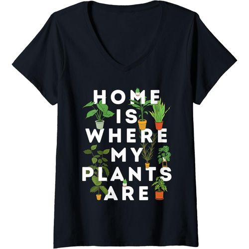 Kalanka-Femme La Maison Est Là Où Sont Mes Plantes Fleurs Jardinage T-Shirt Avec Col En V