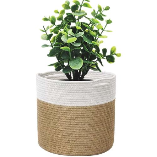 Kalanka-Cache Pot Plante Interieur, Pots De Fleurs Tissé, Panier En Corde De Coton Pour Décoration Intérieure, Panier De Rangement Pour Jouets, Vêtements - Diamètre 20 Cm