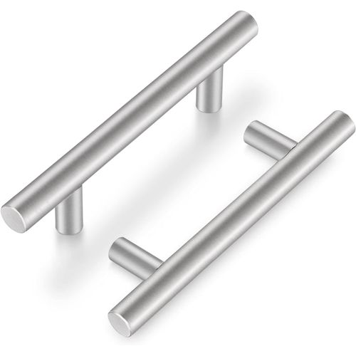 Lot de 10 boutons d'armoire avec centres de trous de 3-3/4 pouces (96 mm), boutons de tiroir en acier inoxydable brossé, boutons de commode, boutons de porte d'armoire de bar européens, matériel de placard de salle de bain