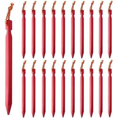20 Attaches De Chevilles, Piquets De Tente En Aluminium Avec Cordon De Serrage, Piquets En Aluminium De 18 Cm Avec Corde Réfléchissante Pour Piquets De Plage De Camping