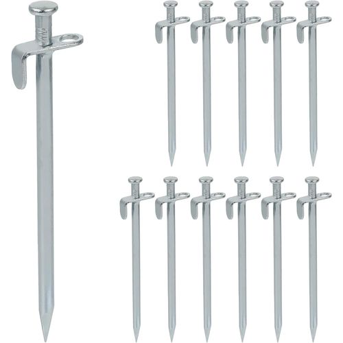Lot De 12 Piquets De Tente, Sardine Sol Dur, Camping, Bâche, Acier Inoxydable, H 20 Cm, Argent