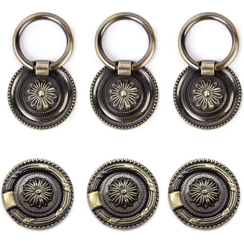 Poignées de tiroir vintage Boutons de commode en anneau en bronze Boutons de tiroir ronds Boutons d'armoire vintage 1,77 pouces (environ 4,7 cm) pour poignées d'armoire de tiroir d'armoire de table de nuit (paquet de 6)