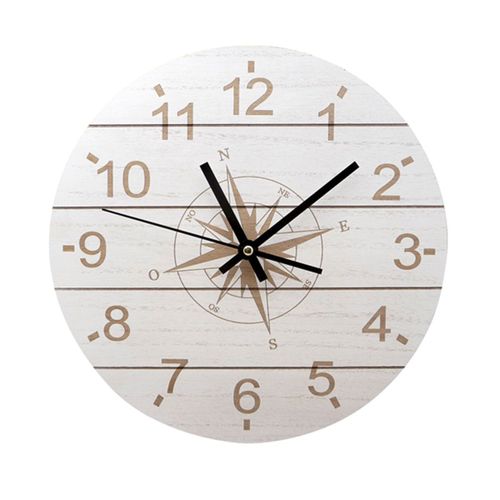 Horloge ronde en bois motif rose des vents 30 cm