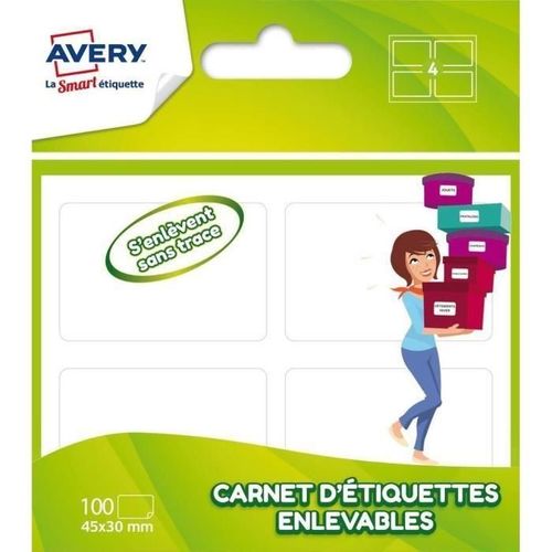 Avery Carnet De 100 Étiquettes Blanches Enlevables - 45 X 30 Mm