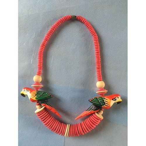 Collier Femme Exotique Perroquets Fuchsia