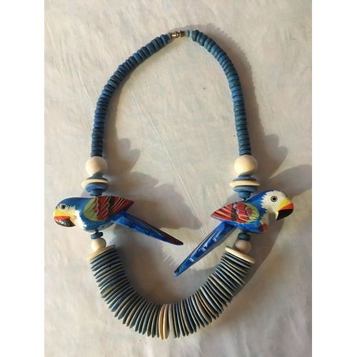 Collier Femme Exotique Perroquets Bleus