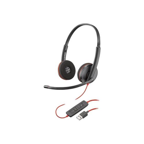 Poly Blackwire 3220 - 3200 Series - micro-casque - sur-oreille - filaire - USB - noir - Certifié Skype, certifié Cisco Jabber, Certifié Avaya