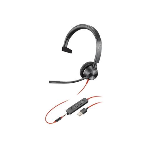 Poly Blackwire 3315 - Blackwire 3300 series - micro-casque - sur-oreille - filaire - jack 3,5mm, USB-A - noir