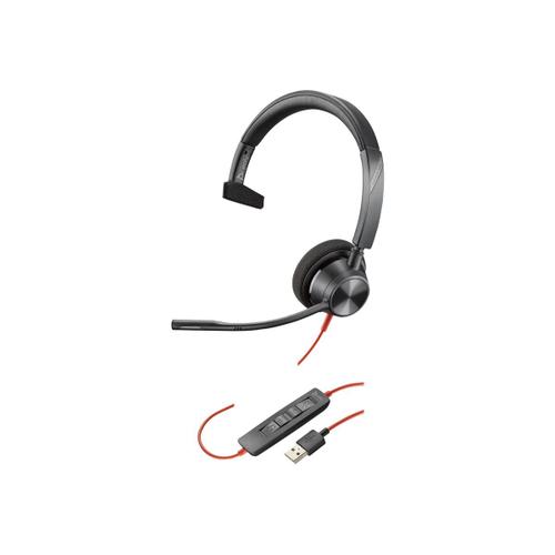 Poly Blackwire 3315-M - Blackwire 3300 series - micro-casque - sur-oreille - filaire - jack 3,5mm, USB-A - noir - Certifié pour Microsoft Teams