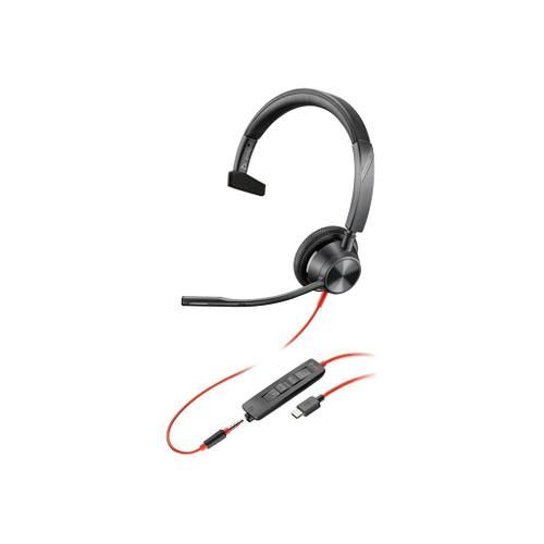 Poly Blackwire 3315 - Blackwire 3300 series - micro-casque - sur-oreille - filaire - jack 3,5mm, USB-C - noir