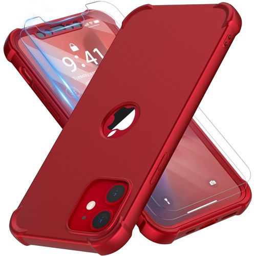 Coque Compatible Avec Iphone 12 Mini,Avec 2 X Protecteur D'écran En Verre Trempé Hybride Robuste 2 En 1 Coque Iphone 12 Mini Anti Rayures Pc Tpu Etui Pour Iphone 12 Mini Case 5.4"" Rouge.[V3919]