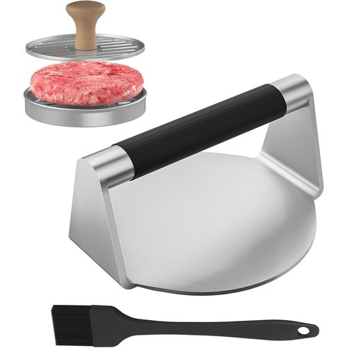 Kit Smash Burger, 3 Pièces Kit De Presse à Hamburger, Presse Steak Haché Rond+Presse à Burger Moule Steak+Pinceau Cuisine, pour Grill, Barbecue, Machine à Hamburger avec poignée en Bois