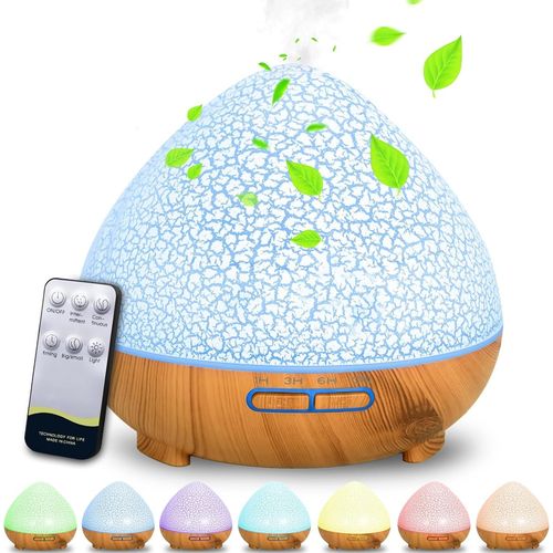 Diffuseur D'huiles Essentielles 500ml, Ultrasonique Diffuseur Huiles Essentielles Electrique, Humidificateur D'air Avec Lumière Chaude Arrêt Automatique Pour Chambre, Spa, Yoga, Massage 
