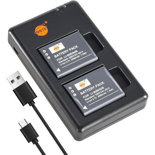 2pcs LI-90B LI-92B (2000mAh/3.7V) Batterie Chargeur Compatible pour Olympus SH-1,SH-50,iHS SH-60,SP-100,SP-100EE,Tough TG-1,iHS Tough TG-2,iHS Tough TG-3,XZ-2 iHS.[V1391]