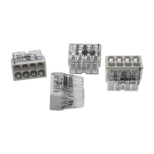 20 pièces Wago 2273-208 Boîte de jonction COMPACT Ø 0,5-2,5 mm², 8 pôles, transparent/gris clair