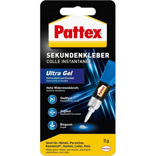 colle instantanée Ultra Gel, 3 g de colle super puissante & flexible, colle de réparation résistante aux chocs & à l'eau avec consistance de gel pour par ex. le caoutchouc, le cuir, le bois
