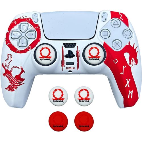 God Of War Coque Antidérapante En Silicone Pour Manette De Ps5 Sans Fil Avec Poignée De Pouce Blanc Et Rouge