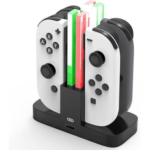 4 En 1 Chargeur Station De Charge Pour Joy Con, Station De Recharge Pour Manettes Nintendo Switch Dock Avec Indicateur Led, Usb Type-C