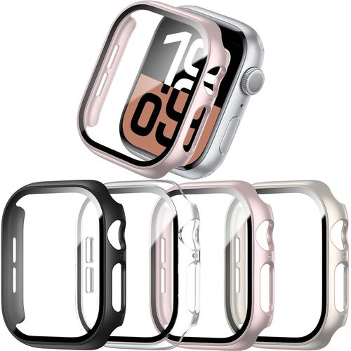 Lot De 4 Coques De Protection Pour Apple Watch Series 10 42 Mm 2024, En Polycarbonate Rigide Ultra Fin, Anti-Rayures, Film De Protection D'écran En Verre Trempé Pour Iwatch 10 42 Mm.[V639]