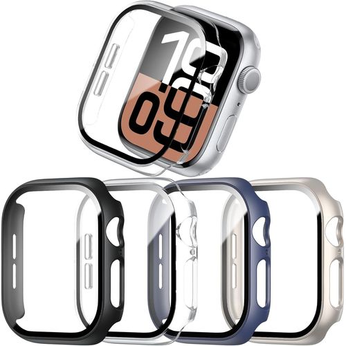 Lot De 4 Coques De Protection Pour Apple Watch Series 10 42 Mm 2024, En Polycarbonate Rigide Ultra Fin, Anti-Rayures, Film De Protection D'écran En Verre Trempé Pour Iwatch 10 42 Mm.[V641]