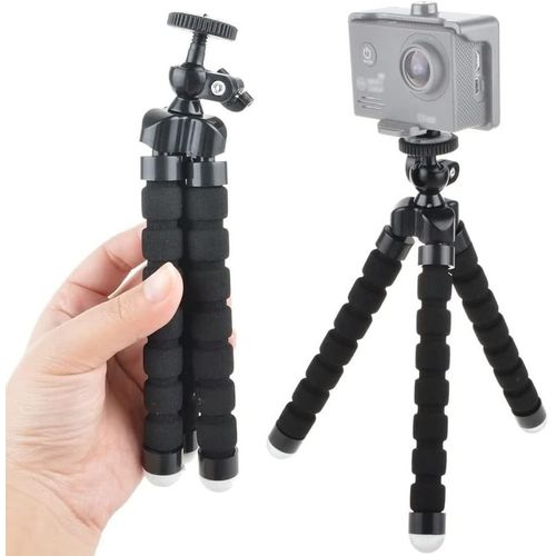 Trépied pour appareil photo | Mini trépied | Design flexible | Mousse et métal | Tête pivotante à 360 degrés | Convient pour mini projecteurs, caméras, webcam | Hauteur 18 cm | Noir.[V335]