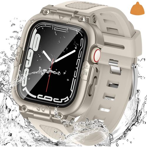 (3 En 1 Coque Étanche À 360 ° Pour Apple Watch Series 9 & 8 & 7 Protecteur D`Écran Avec Bracelet 45mm, Bracelet De Remplacement De Montre De Sport Robuste Housses De Pare-Chocs De Protection.[V678]
