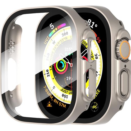 2 Pièces Coque Pour Apple Watch Ultra/Ultra 2 49mm Protection Écran Dur Pc Matériel Ultra Mince Verre Trempé Écran Case,Titane Acier,49mm.[V17]