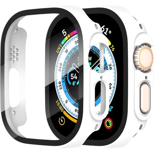2 Pièces Coque Pour Apple Watch Ultra/Ultra 2 49mm Protection Écran Dur Pc Matériel Ultra Mince Verre Trempé Écran Case,Blanc,49mm.[V33]