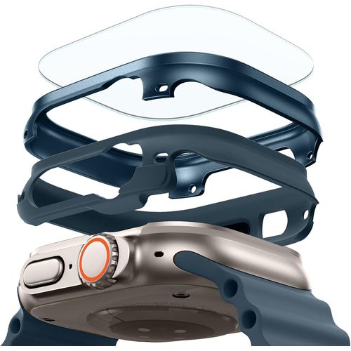 Coque Pour Apple Watch Ultra 2/1 Avec Protection D'écran 49mm (2024/2023/2022), Qualité Militaire, Boitier En Alliage D'aluminium Avec Lot De 2 Protecteurs En Verre, Série Armorite, Bleu.[V911]