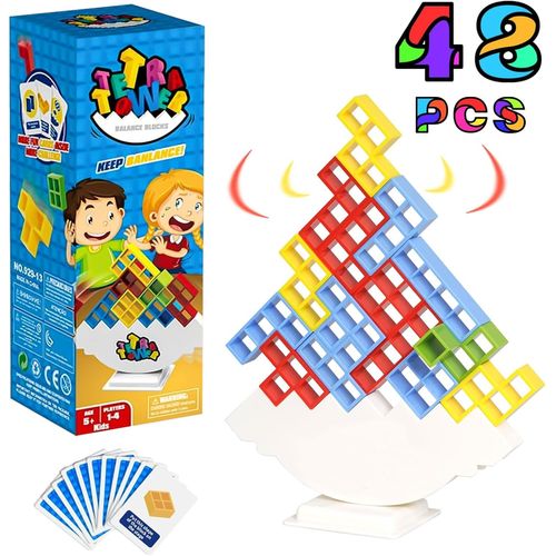 Tetris Tower, 48pcs Blocs de Construction Tetris, Jeux de Empilables D'équilibre, Montessori Blocs De Construction De Jouets, Cadeaux d'anniversaire pour Garçons et Filles, Jeux Parents-Enfa.[E2125]