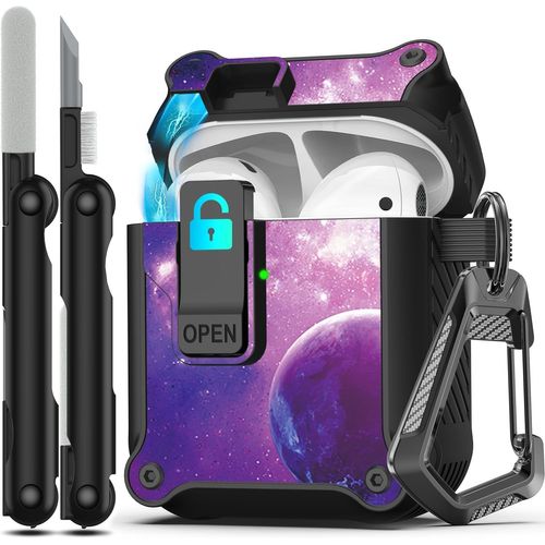 Étuis Compatible avec Airpods 2ème et 1ère génération Pop-up Automatique avec Clip de Verrouillage de sécurité, Coque Rigide Antichoc sur Tout Le Corps,Ciel étoilé.[V1125]