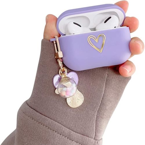 Compatible avec Coque AirPods Pro 2 Housse de Protection Silicone Cute Love Coeur Porte-clés Lucky Ball Fille Femme Case pour Coque Airpods Pro 2eme Generation -Violet-N.[V650]