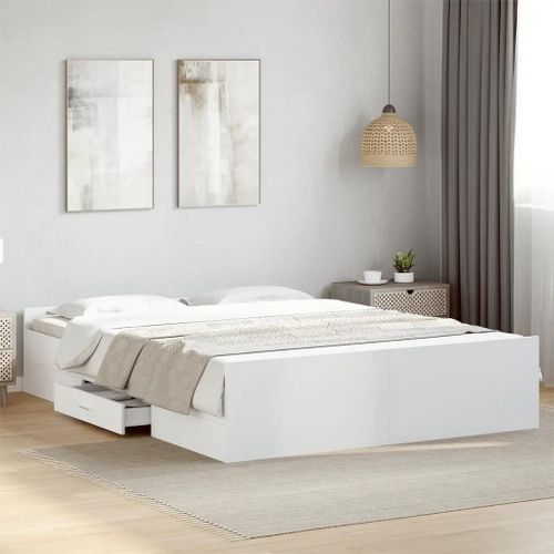Cadre De Lit Avec Tiroirs Sans Matelas Blanc 160x200 Cm