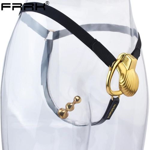 Frrk-Ceinture De Chasteté Avec Bouchon Anal Perlé Pour Hommes, Coquille Dorée, Serrure De Coq, Anneau De Pénis Pour Femmes Et Garçons, Sextoys 54-Pu7-Anal Plug China